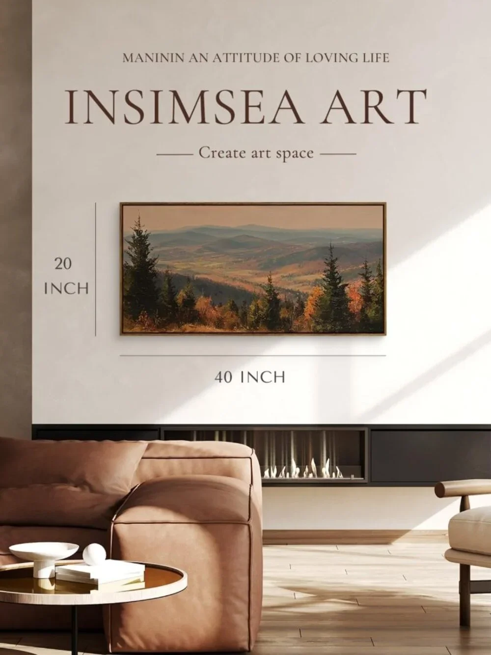 Extra Large Framed Fall Wall Art - Autumn Mountains Forest Decor, 20x40in